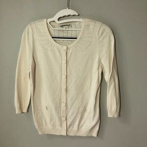 Cold water Creek cream button up cardigan silk cashmere womens xs(4) cottagecore